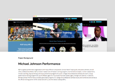 The image features three stacked images of the Texas-based Michael Johnson Performance organization.