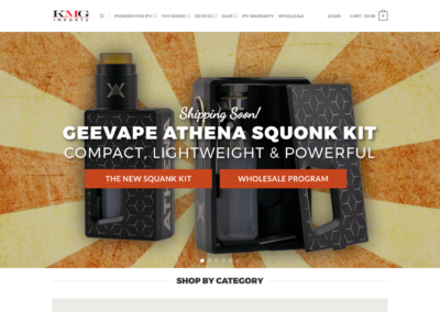 The image features a hero section redesign showcasing the 2017 GeekVape Athena and Squonk Kit